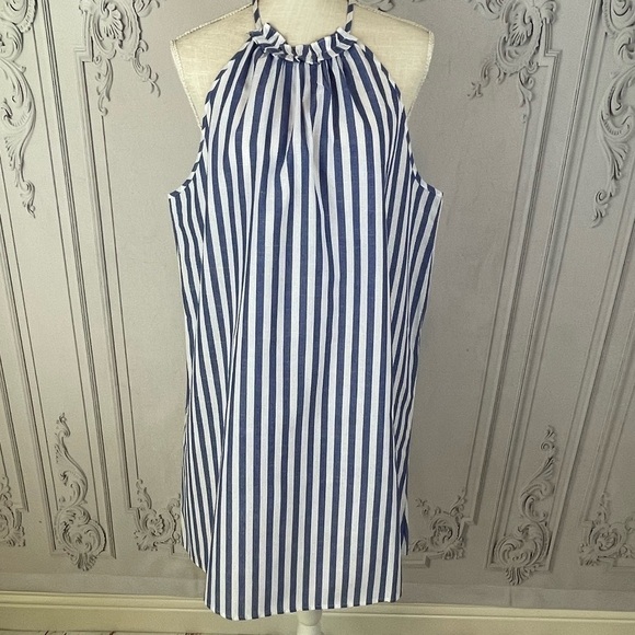 Striped Keyhole Back Frill Dress. - Picture 2 of 9